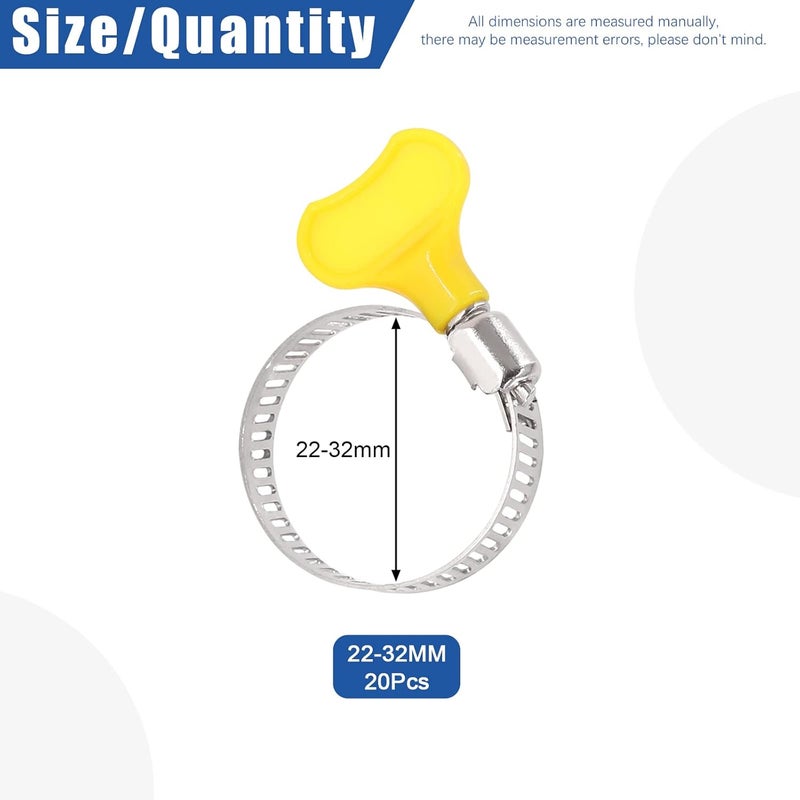 Glarks 20Pcs Adjustable 22-32MM Range Hose Clamps Set Key-Type Stainless Steel Worm Gear Hose Clamp with Plastic Handle for Water Pipe, Plumbing, Automotive and Mechanical Application (22-32MM) - Image 2